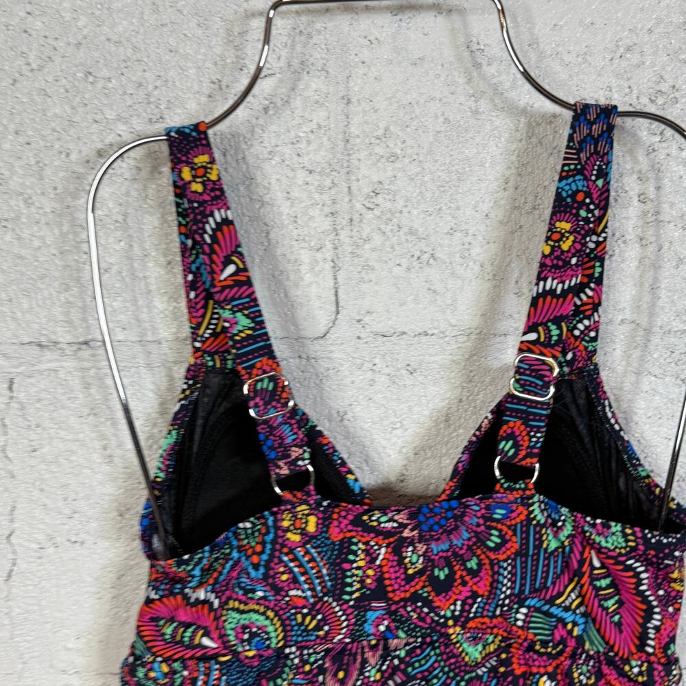 Swim Solutions Women's Printed Tiered One-Piece Swimsuit Navy Multi 8 MSRP $99 - Picture 6 of 13